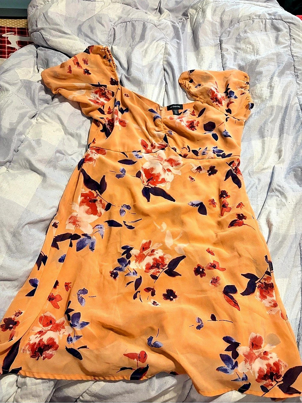 Le Chรขteau Floral Mini Dress in Orange & Purple Size Medium